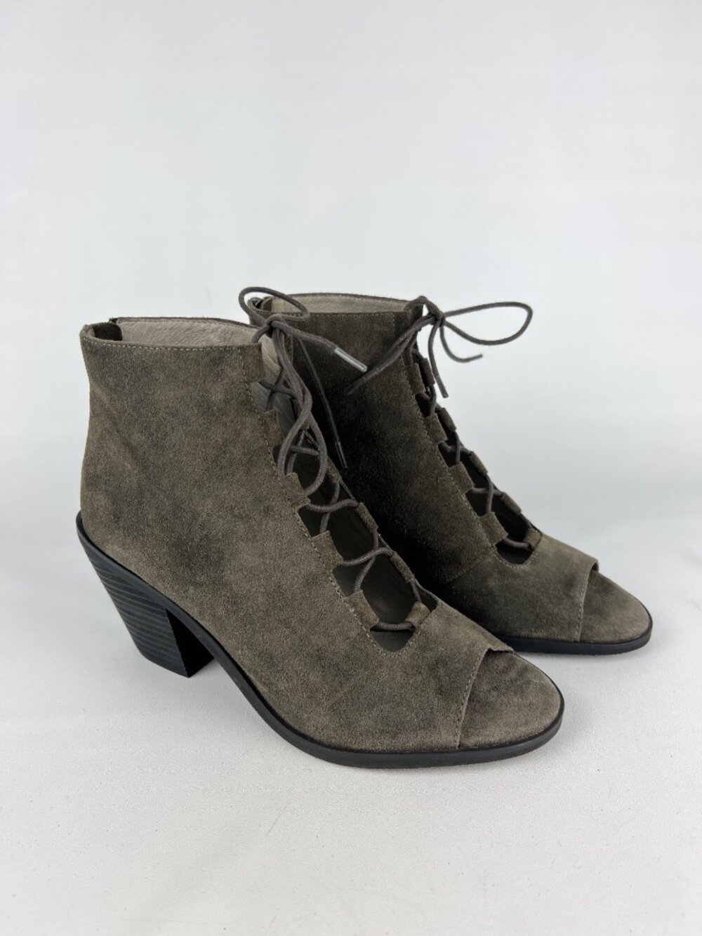 Eileen Fisher Womens Slew Lace Up Ankle Boots Green Gray Suede Back Zip size 9.5